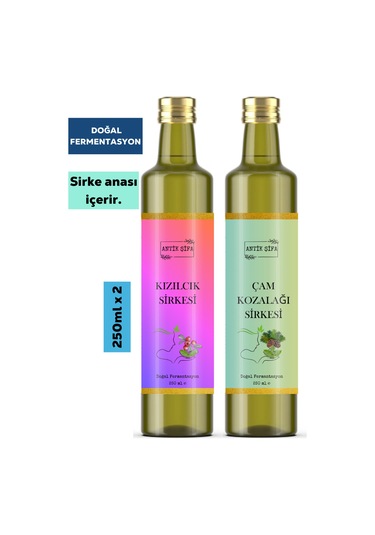Çam Sirkesi Ve Kızılcık Sirkesi 250 Ml + 250 Ml - Doğal Fermente Çam Ve Kızılcık