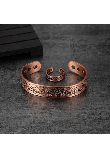 Ikuinen Manyetik Saf Bakır Takı Seti Ayarlanabilir Bilezik Yüzük Vintage Ağacı Takı Seti Kadın Erkek İçin
