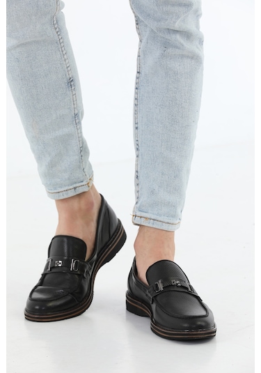 M.Karaca Hakiki Deri Ortopedik Tokalı Klasik Erkek Ayakkabı Siyah