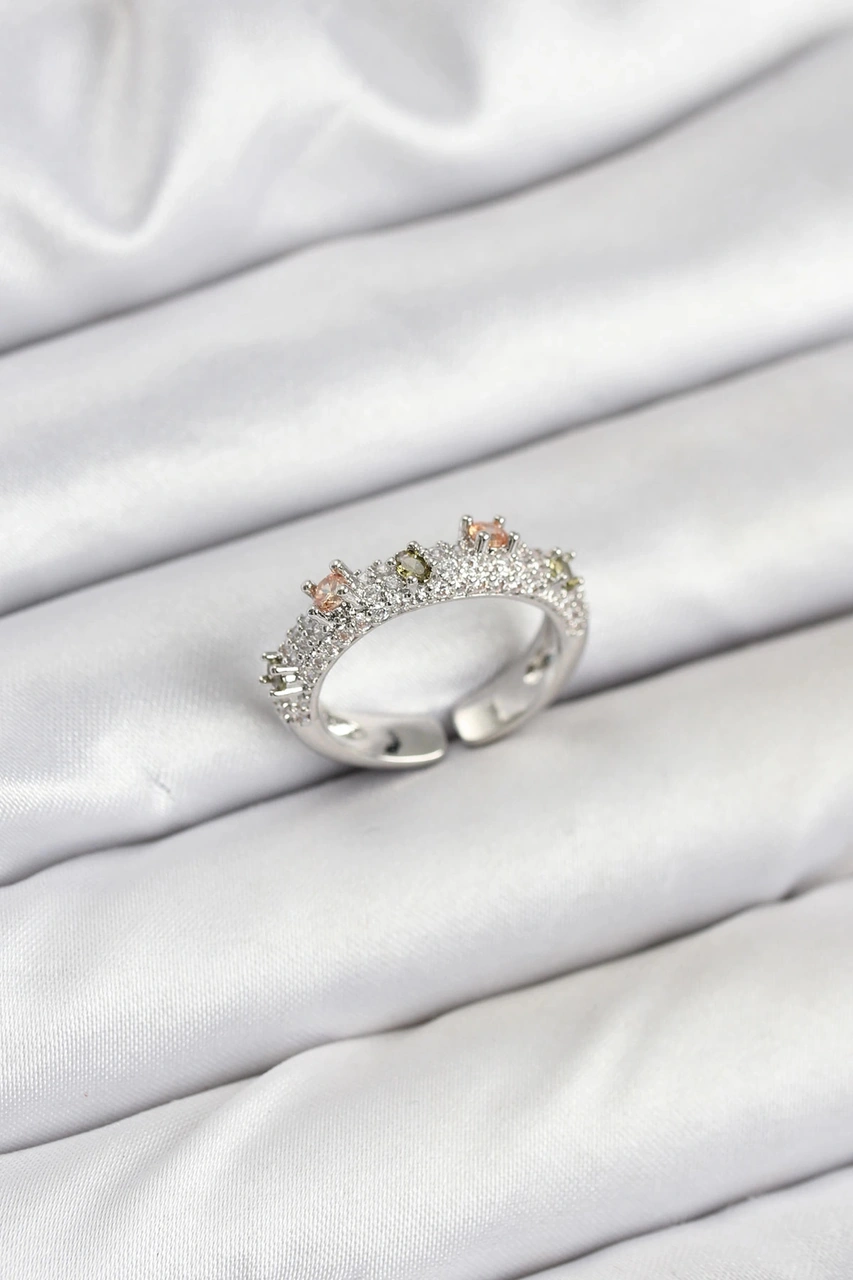 Dodes Dodes Pirinç Gümüş Renk Zirkon Taşlı Vintage Kadın Yüzük Tg27byk3863 Çok Renkli