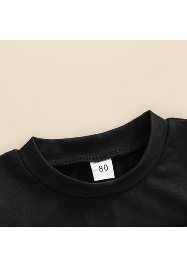 Yuvarlak Yaka Kısa Kollu Tişört Yırtık Kot Pantolon Bebek Erkek Alt Üst Takım Siyah