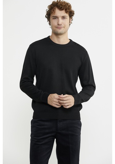 Sıfır Yaka Basic Triko Kazak - Siyah 001