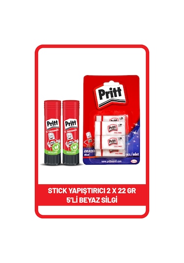 Pritt Stick 22 Gr Shrink X 2 Adet + Pritt Beyaz Silgi 5'li Blister