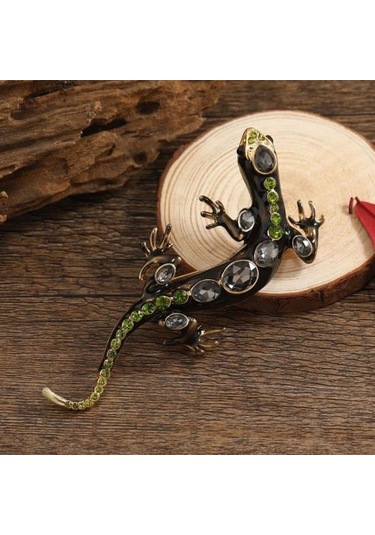 Yeşil Vintage Sürüngen Şekilli Broş Zarif Sahte Kristal Pin Hayvan Şekli Erkek Giysileri Rozeti Moda Aksesuarları Yeşil