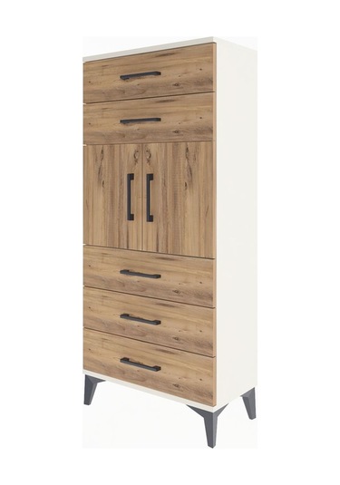 Arges Dolap Tek Raflı 5 Çekmeceli 2 Kapaklı 60x30x134 Aytaşı-çam Aytaşı