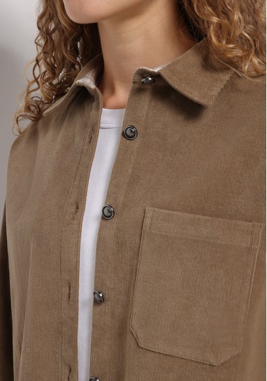 Colins Regular Fit Shirt Neck Düz Kadın Bej Uzun Kol Gömlek Cl1076672 Q1.v2 Beı Bej