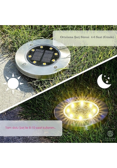 Technojet 4 Adet Solar Güneş Enerjili 8 Ledli Kazıklı Çim Zemin B (546891815)