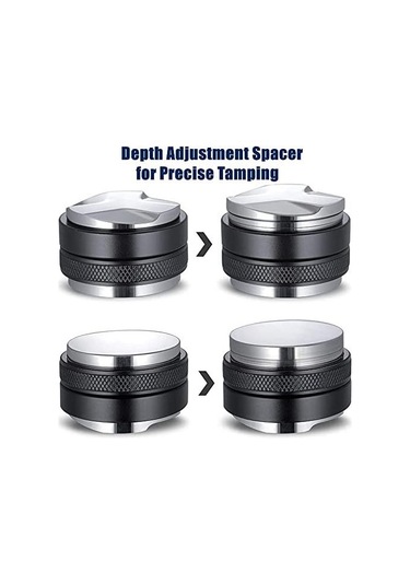 Tenfowee 53mm Çift Başlı Espresso Dağıtıcı Ve Tamper, Derinliği Ayarlanabilir Paslanmaz Çelik Kahve Basma Aleti Siyah