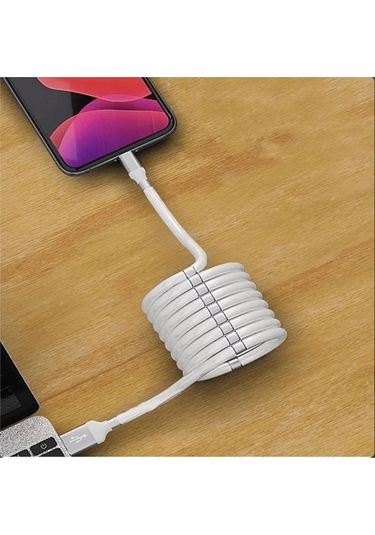 Araç Ev Ofis Mıknatıslı Kendini Toplayan Sarmalı Şarj Ara Kablosu Usb Çıkış Type-c Uyumlu Ara Kablo