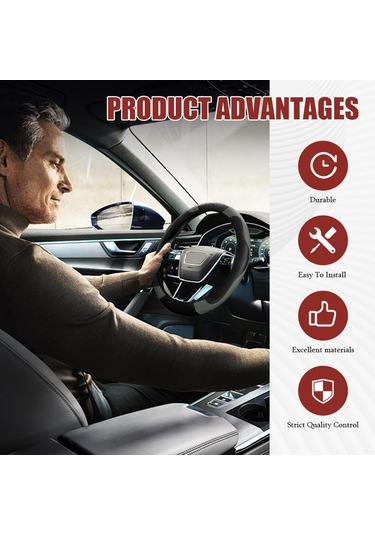 Yifomall Kabuk Deri Direksiyon Kılıfı, 37-38 Cm Evrensel, Karbon Fiber Stili, Gri Renk, Kaymazsız, Koruyucu, Konforlu, Araç İçi Dekorasyon Gri