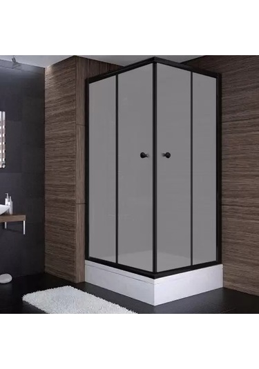 120x80x180 Dikdörtgen Siyah Profil Komple Kumlu Cam Duş Kabini Siyah