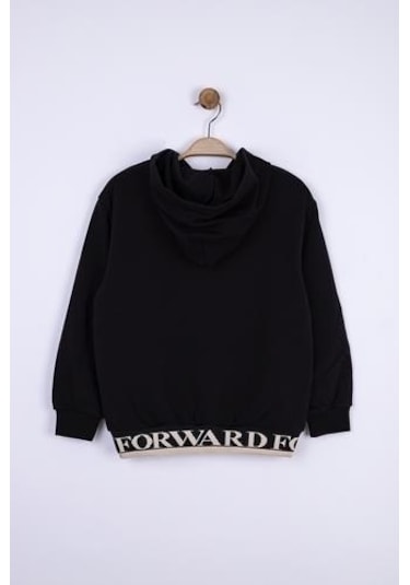 Erkek Çocuk Kapüşonlu Kanguru Cepli Effort Baskılı Sweatshirt-13016-siyah