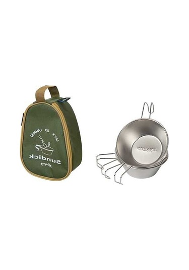 Pazly 4 Adet 310ml Paslanmaz Çelik Sierra Kupası + Taşınabilir Çanta, Kamp, Piknik, Barbekü Metalik METALİK