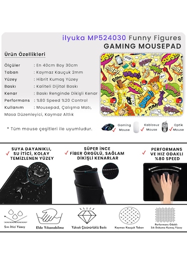İlyuka Mousepad 40x30cm Gaming Oyuncu Mp524030 Funny Figures