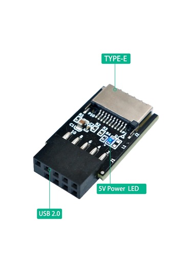 Xurunkeji Usb 2.0 9pin - Type-e Adaptörü Usb 2.0 9pin Ön Panel Başlığı - Type-e Dahili Adaptörü 5v Güç Led'li