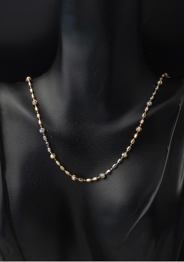 Bilezikci  Üç Renkli Dorikalı 14 Ayar Altın Kolye Sarı Altın