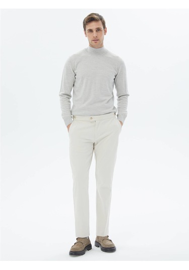 Kip Açık Gri Yarım Balıkçı Yaka Düz Örgü Yün Karışımlı Triko Çok Renkli