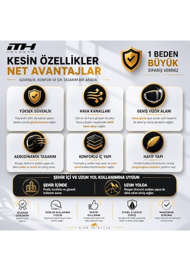 Mh Sports Çene Açılır Güneş Vizörlü Kask + Plakalık Mat Siyah