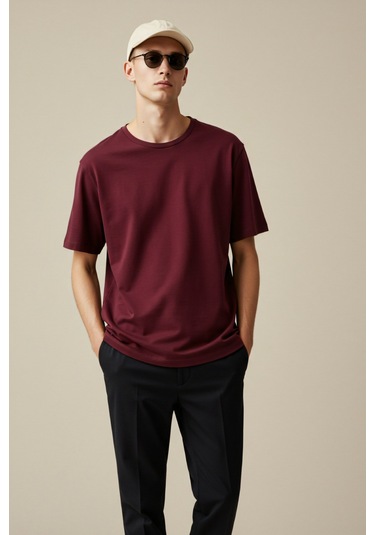 Erkek Oversize Basic Tişört Unisex %100 Pamuk Rahat Kalıp Erkek Tam Oversize Tişört Bordo