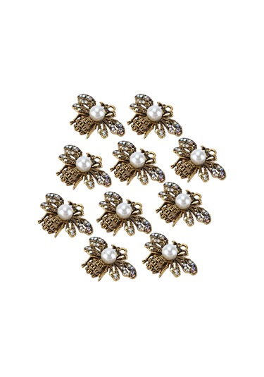 Lemestar Gümüş Altın Renkli Ab Pırlanta Arı Desenli Broş 10 Adet , 2.5x3.5cm, Allüminyum Malzeme, Giyim Ayakkabı Çanta Dekorasyon Aksesuarı Çok Renkli