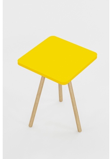 İntergo Kare Tasarımlı Ahşap Ayaklı Tekli Zigon Sehpa Sarı