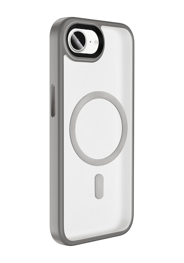 İphone 16e Uyumlu Kılıf Mat Arka Yüzey Wireless Şarj Özellikli Zore Flet Magsafe Kapak - Titanyum-gr Gri