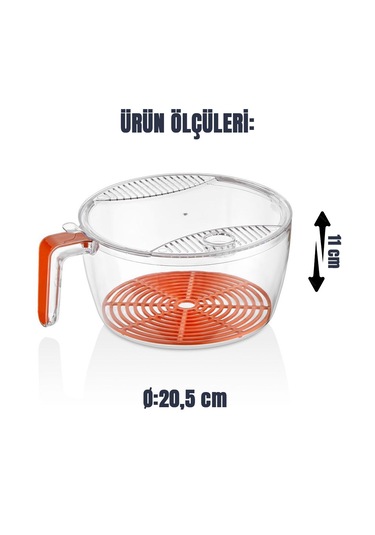 Dayanıklı Saplı Şeffaf Sebze & Meyve Süzgeci Kolay Yıkama Ve Süzme Gri