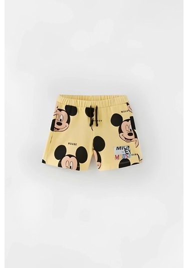 Unisex Bebek & Çocuk Mickey Mouse Baskılı Pamuklu Bisiklet Yaka Beyaz T-shirt Ve Şort Alt Üst Takım Beyaz