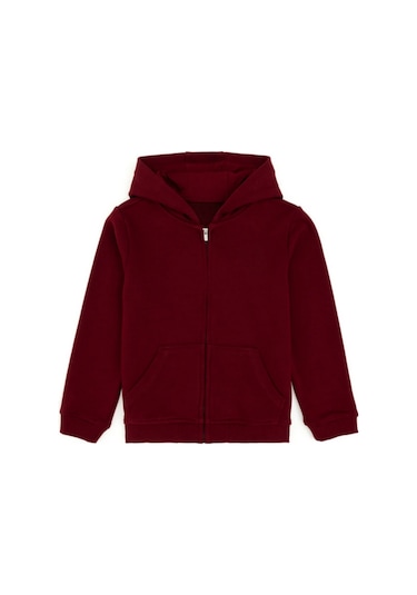 Kız - Erkek Çocuk Basic Fermuarlı Kalın 3 İplik Kışlık Okul Sweat Ak1815 Bordo