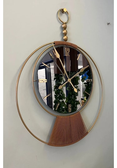 MetaQuartz Aksesuar Aynalı Sayra Saat , Modern Dekoratif Ledli Pilli Duvar Saati Gold