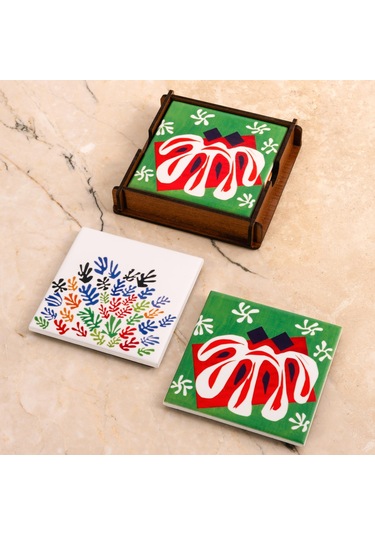 Henri Matissethe Cut Outs Seramik Ahşap Kutulu 2'li Bardak Altlığı