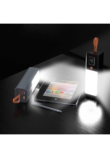 Işık Kaynağı: 20000 Mah Powerbank, Type-c Ve Usb Girişli, Hızlı Şarj, El Feneri, Dijital Göstergeli Gri