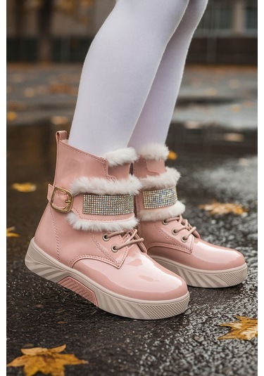 Günlük Kız Çocuk Rugan Bot Fermuarlı Lastik Bağcıklı Kürk Ve Taş Detaylı Kaymaz Taban Bootie 391 Pudra-rugan Günlük Kız Çocuk Rugan Bot Fermuarlı Lastik Bağcıklı Kürk Ve Taş Detaylı Kaymaz Taban Bootie 391 Pudra-rugan