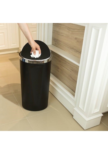 Primanova Lenox Plastik Döner Kapaklı Çöp Kovası 35 LT Siyah