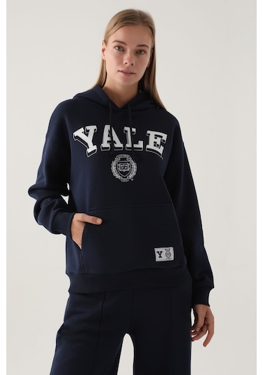 Yale Lacivert Kapüşonlu Cep Detay Kadın Sweatshirt 5274-41189 Lacivert