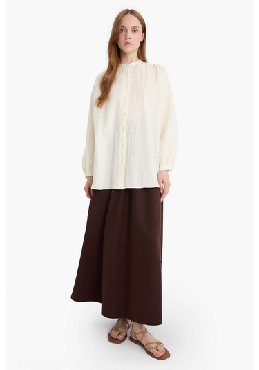 Defacto Pilise Keten Karışımlı Maxi Etek F4862ax25aubn328 Kahve