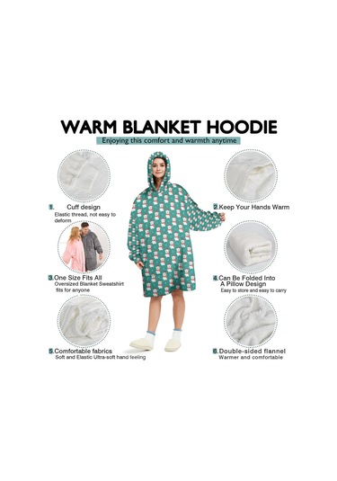 Noel Temalı Unisex Giyilebilir Battaniye Hoodie, Kalın Peluş, Kollar Ve Büyük Cep Bej