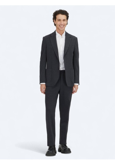 Antrasit Düz Modern Fit Pamuk Karışımlı Örme Takım Elbise Antrasit