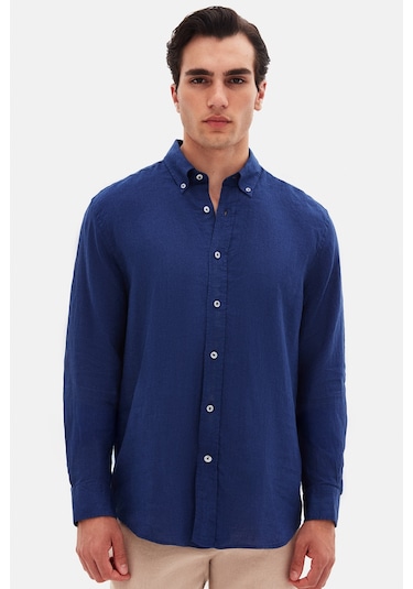 D'S Damat Ds Damat Comfort İndigo Düz %100 Keten Gömlek 4hc02ap01265m İndigo