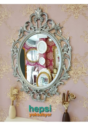 Vintage Taç Model Gümüş Renk Dekoratif Ayna