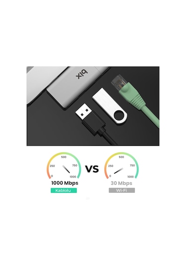 Bix BX22HB 5Gbps USB to USB 3.2 / USB 2.0 RJ45 Gigabit Ethernet Dönüştürücü Adaptör