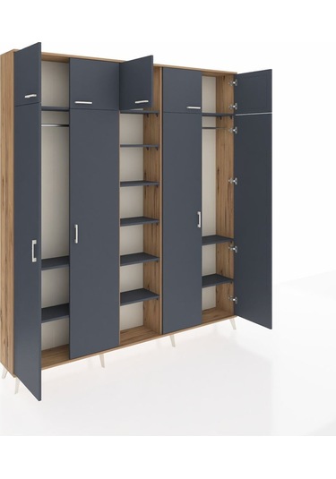 Arges Dolap 12 Raflı 9 Kapaklı 2 Askılı 220x30x243 Çam-antrasit/antrasit Antrasıt/antrasıt