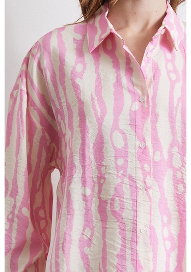 Zebra Desen Modal Gömlek Pembe Pembe