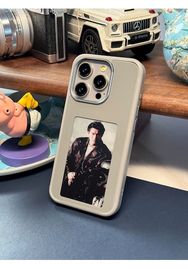 iPhone 13/14/15/Pro/Pro Max Uyumlu Kişiselleştirilebilir Nfc Görsel Fotoğraf Yansıtmalı Ekranlı Telefon Kılıfı Açık Gri