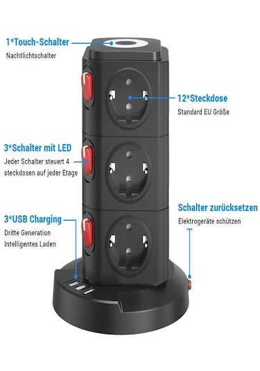 Kule Tipi 3xusb, 12'li Akım Korumalı Priz, Soket 10watt Wireless
