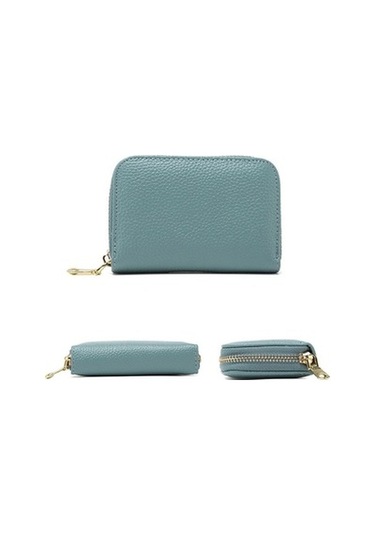 1626 Kısa Rfıd Hırsızlığa Karşı Fırça Çoklu Kart Bağlama Kartı Paketi Bayanlar Dana Fermuarlı Cüzdan Keten Mavisi Mvi Mvi