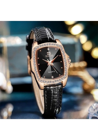 Novahub Kahverengi Vintage Kare Deri Kuvars Bayan Saat - Seno Marka - Günlük Kullanım İçin Çok Renkli