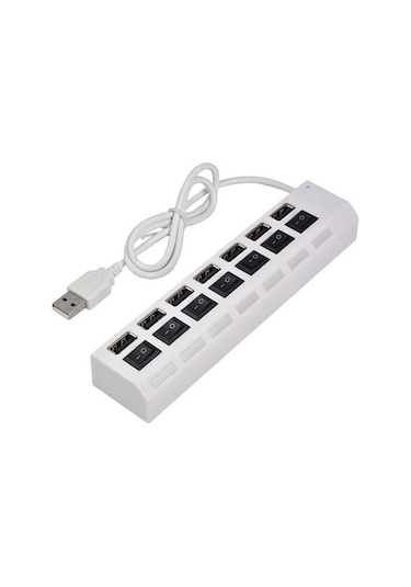 7 Port Usb Hub Çoklayıcı Anahtarlı Switch Işıklı Beyaz Adaptörlü (533634728)