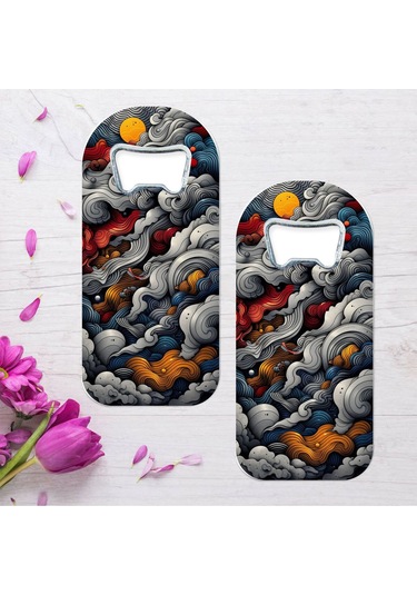 Renkli Bulutlar Özel Tasarımlı Oval Uzun Açacaklı Magnet