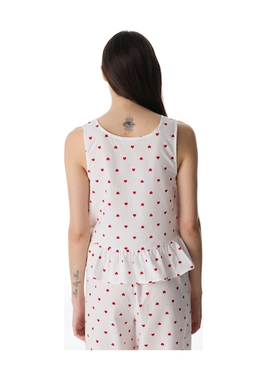 Penti Kırık Beyaz Red Hearts Atlet Pijama Üstü